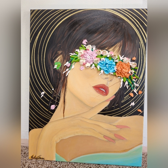 Orginal painting 3d flowers blind princess - Picture 3 of 4